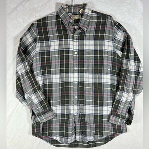 L.L. Bean Vintage Made in USA Medium Broken In Green and White Plaid Shirt